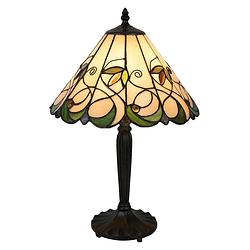 Foto van Haes deco - tiffany tafellamp beige, groen ø 31x48 cm fitting e27 / lamp max 1x60w