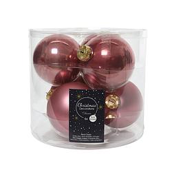 Foto van Kerstballen glas emaille-mat dia 8 cm veloursroze