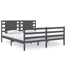 Foto van Vidaxl bedframe massief grenenhout grijs 135x190 cm 4ft6 double