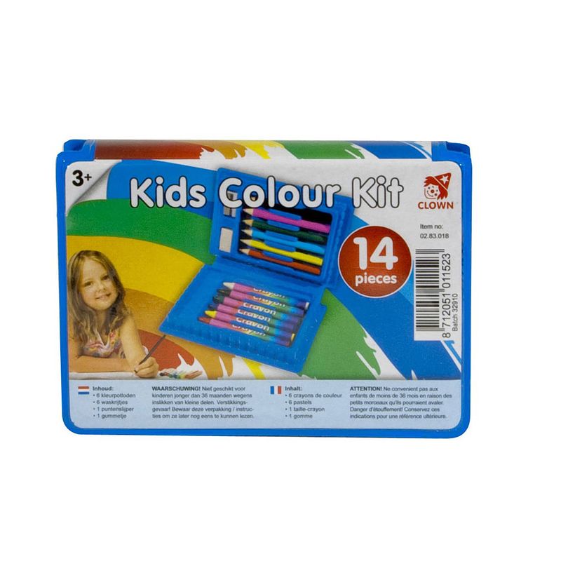 Foto van Clown kinder kleurkoffer - 14 delig