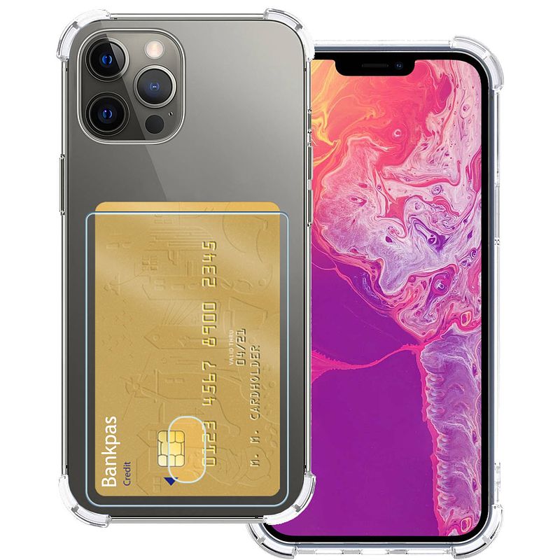 Foto van Basey iphone 13 pro hoesje siliconen hoes case cover met pasjeshouder - transparant