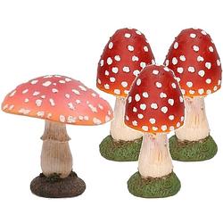 Foto van Decoratie paddenstoelen setje met 4x gewone paddenstoelen vliegenzwammen - tuinbeelden