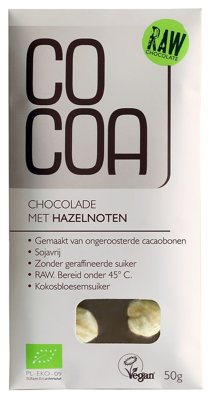 Foto van Cocoa chocoladereep met hazelnoten raw