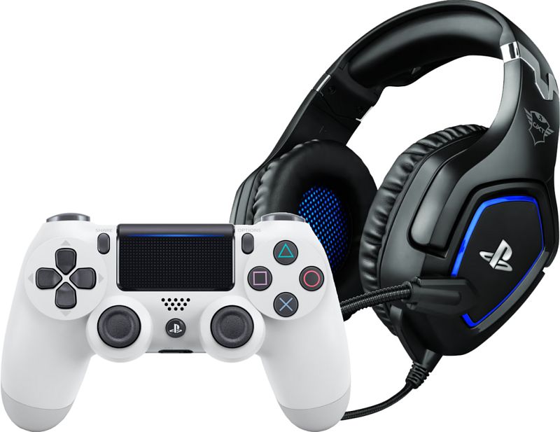 Foto van Sony dualshock 4 controller wit + trust gxt 488 forze gaming headset