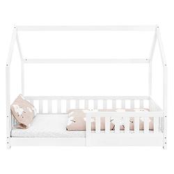 Foto van Kinderbed met uitvalbeveiliging lattenbodem en dak 80x160 cm wit grenen hout ml-design