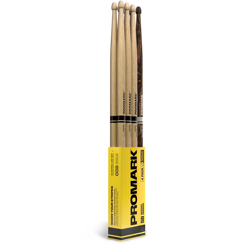 Foto van Promark rbh595aw-4pfg rebound 5b hickory drumstokkenset (3 paar + firegrain paar)