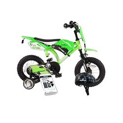 Foto van Volare kinderfiets motorbike - 12 inch - groen - met fietshelm & accessoires