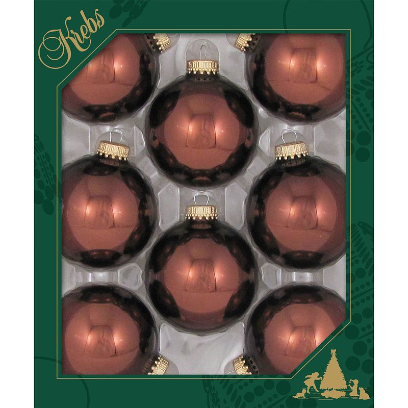 Foto van 8x stuks glazen kerstballen 7 cm bruin glans - kerstbal