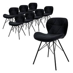 Foto van Ml-design set van 8 eetkamerstoelen met rugleuning, zwart, keukenstoel met fluwelen bekleding, gestoffeerde stoel met