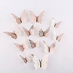 Foto van Cake topper decoratie vlinders of muur decoratie met plakkers 12 stuks rosé - 3d vlinders - vl-02