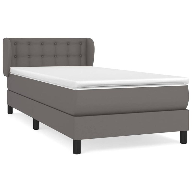 Foto van The living store boxspringbed - grijs kunstleer - 193 x 93 x 78/88 cm - verstelbaar hoofdbord - pocketvering matras -