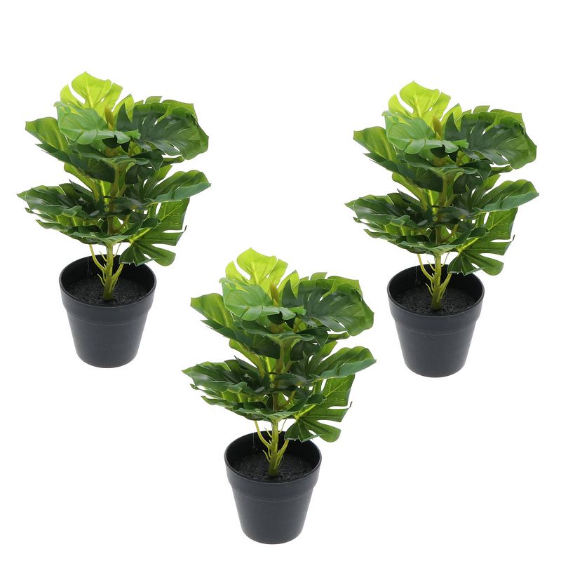 Foto van Greendream set van 3 mini monstera - gatenplant - kunstplanten 30 cm