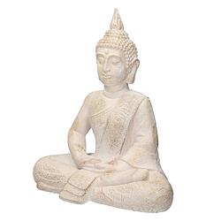 Foto van Boeddha-figuur beige/grijs, 40x24x48 cm, gemaakt van gegoten steen