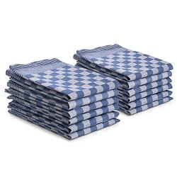 Foto van Seashell theedoeken set - 12 stuks - 50x70 - blokpatroon - geblokt - horeca ruit - blauw