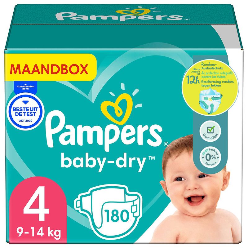 Foto van Pampers - baby dry - maat 4 - maandbox - 180 luiers