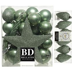 Foto van Kerstversiering kunststof kerstballen met piek salie groen 5-6-8 cm pakket van 39x stuks - kerstbal