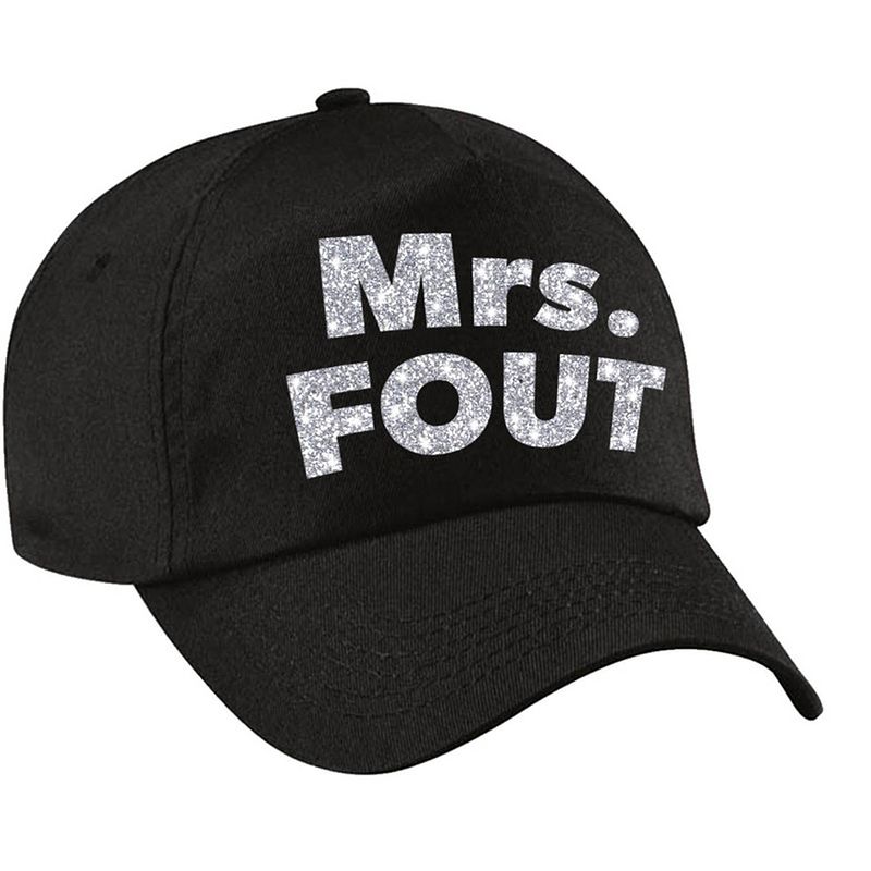 Foto van Mrs. fout pet / cap zwart met zilveren letters voor dames - verkleedhoofddeksels