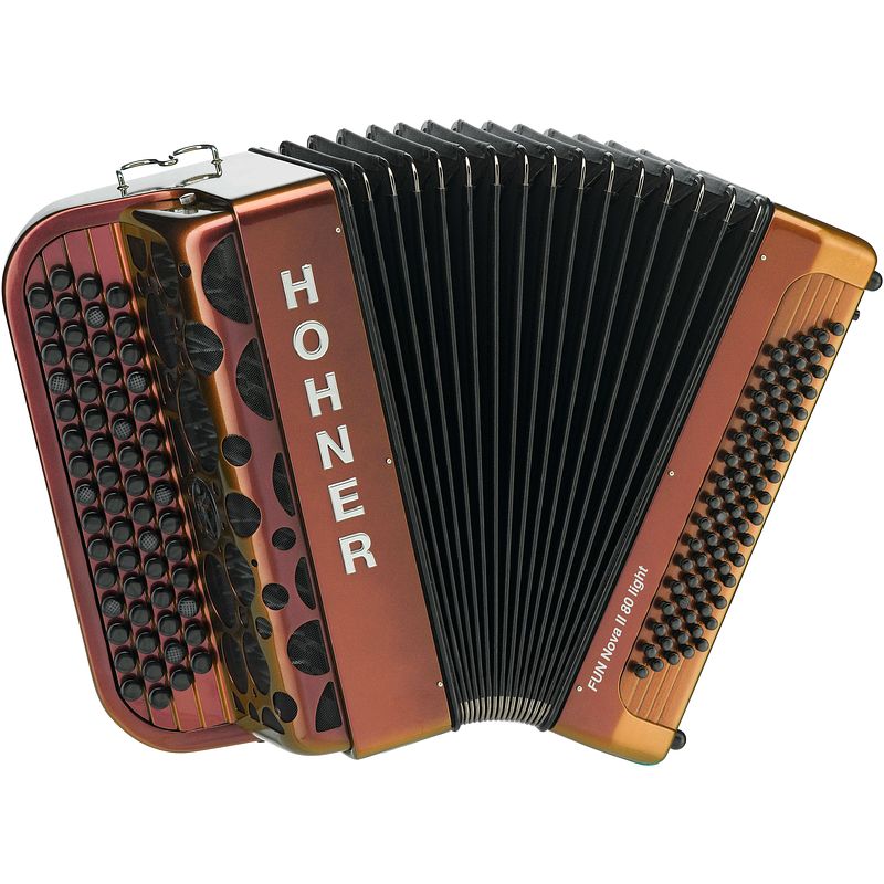 Foto van Hohner fun nova ii 80 light c-griff knopaccordeon rood-goud