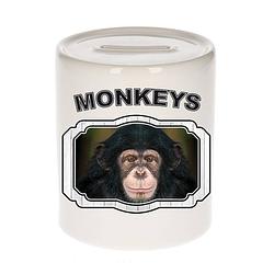 Foto van Dieren leuke chimpansee spaarpot - monkeys/ apen spaarpotten kinderen 9 cm - spaarpotten