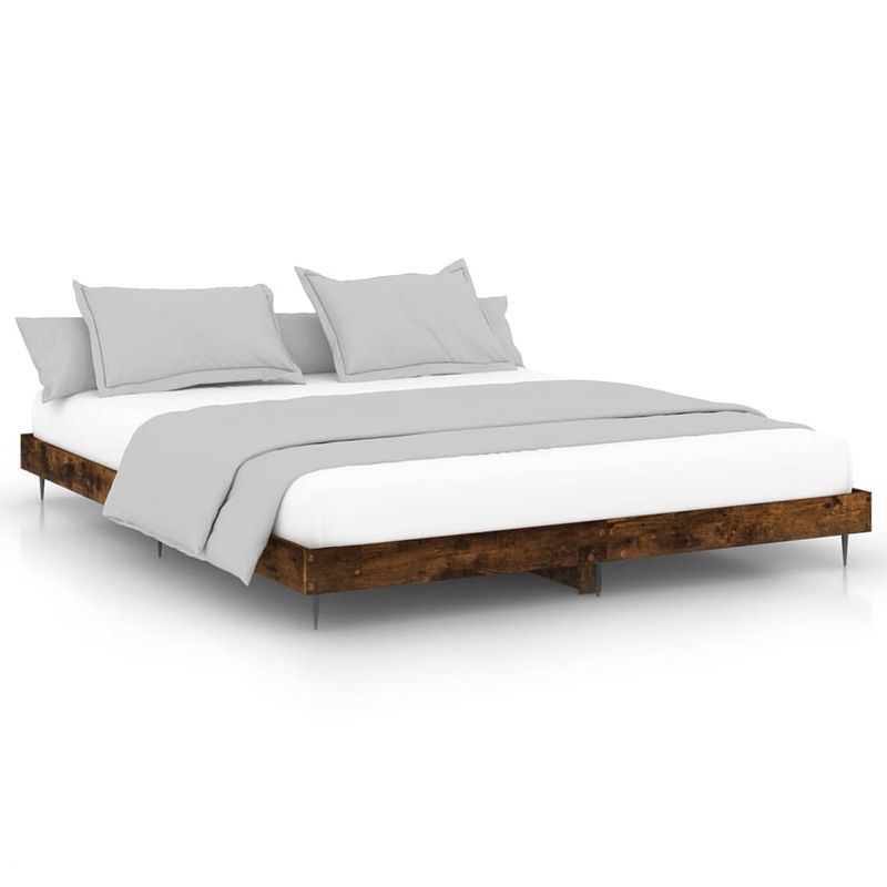 Foto van The living store bedframe - gerookt eiken - 203 x 183 x 20 cm - metalen poten