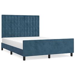 Foto van The living store bedframe met hoofdeind - donkerblauw - 203 x 146 x 118/128 cm - fluwelen stof - verstelbare hoogte -