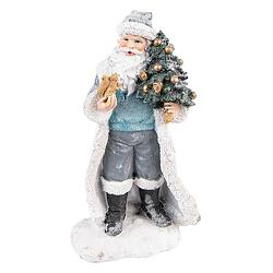 Foto van Haes deco - kerstman deco figuur 11x9x21 cm - grijs - kerst figuur, kerstdecoratie