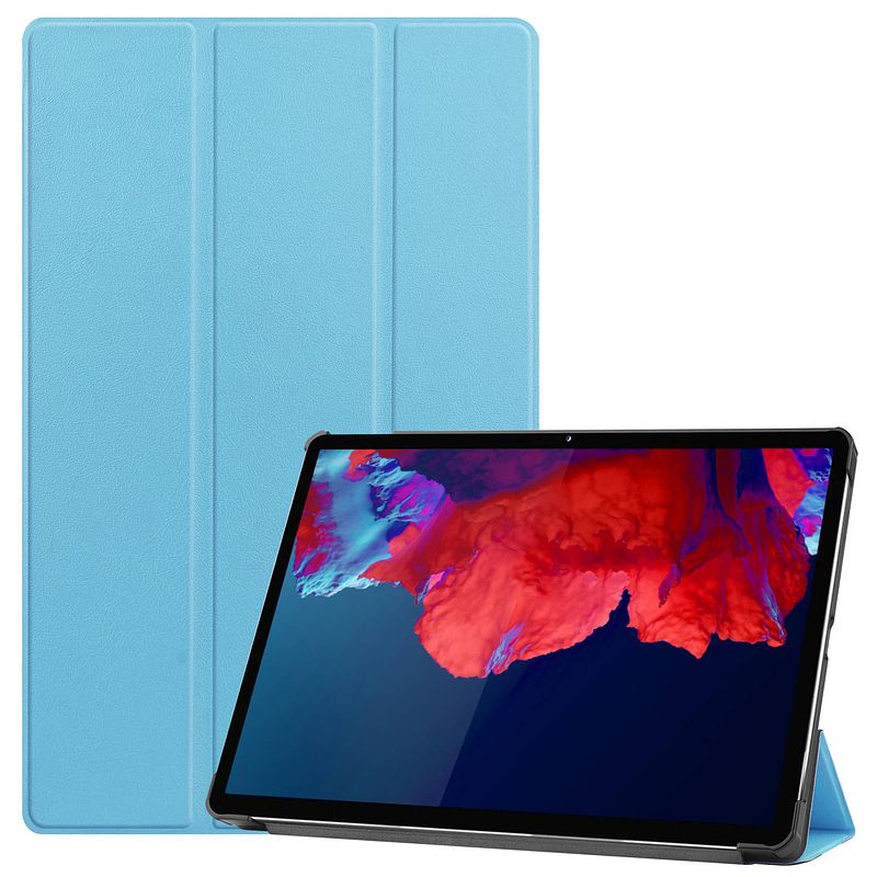 Foto van Basey lenovo tab p11 hoesje kunstleer hoes case cover lenovo tab p11-lichtblauw