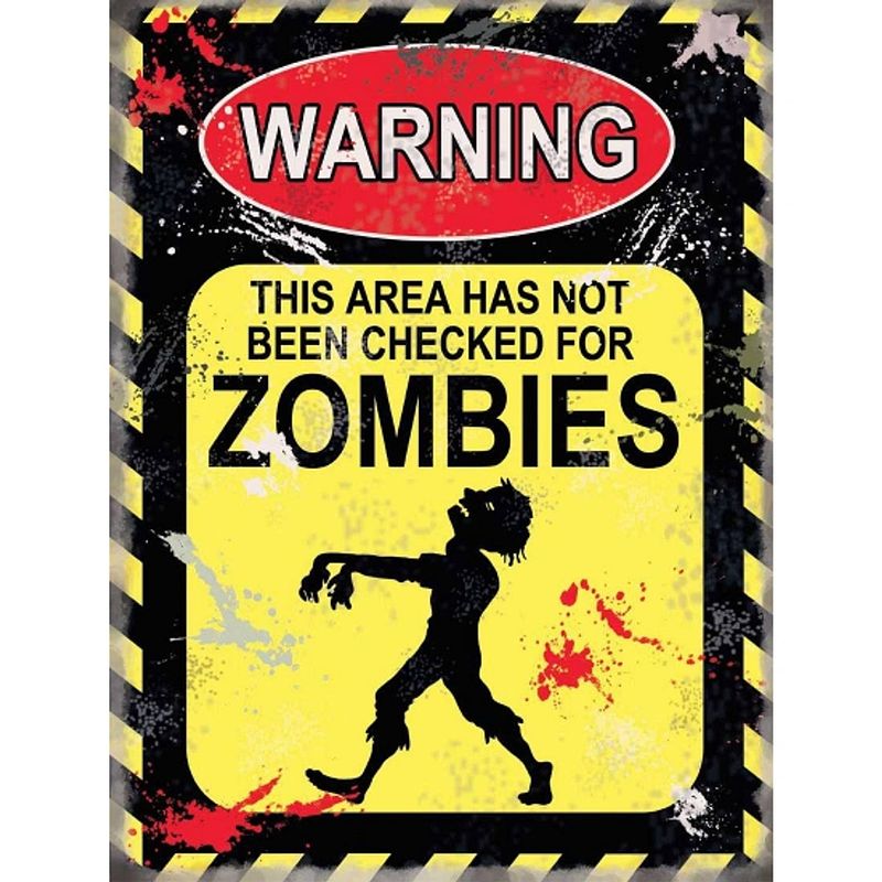 Foto van Halloween metalen wand bordje zombies 15 x 20 cm - metalen wandbordjes