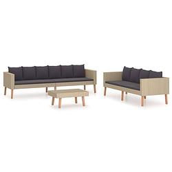 Foto van Vidaxl 3-delige loungeset met kussens poly rattan beige