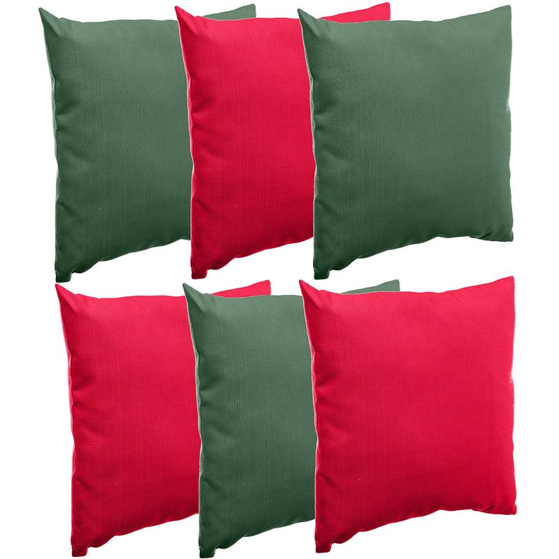 Foto van Bank/sier/tuin kussens voor binnen/buiten set 6x stuks rood/groen 40 x 40 cm - sierkussens