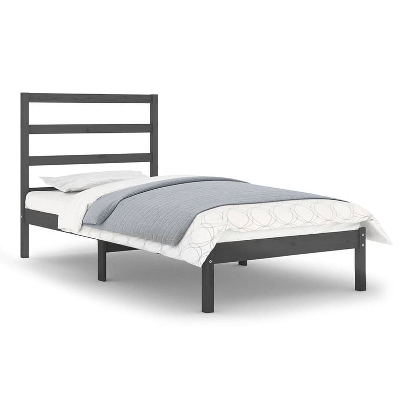 Foto van The living store bedframe - grenenhout - 195.5 x 96 x 100 cm - grijs - 90 x 190 cm - montage vereist