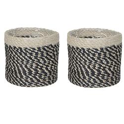 Foto van 2x stuks naturel zwart rotan planten pot mand van gedraaid jute/riet h12 en d12 cm - plantenpotten