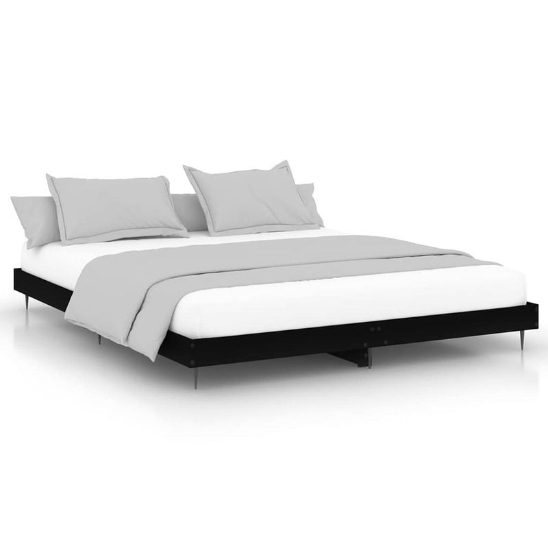 Foto van The living store bedframe - zwart - 203 x 203 x 20 cm - duurzaam bewerkt hout - stevige metalen poten - multiplex