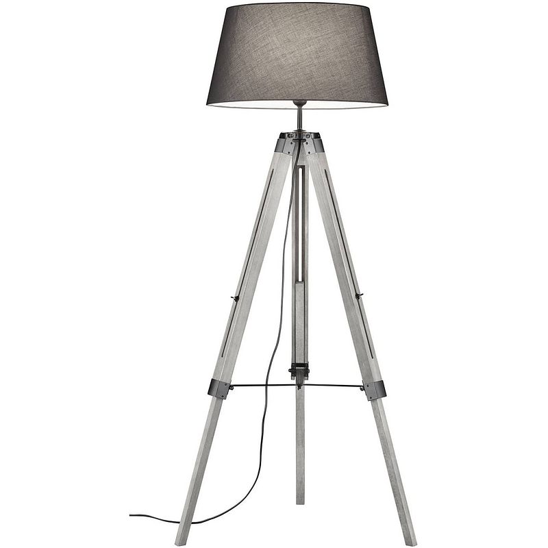 Foto van Reality vloerlamp tripod 143 cm e27 hout/textiel 60w grijs