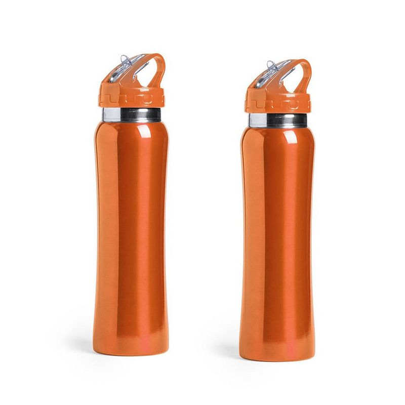 Foto van Set van 2x stuks luxe drinkfles/waterfles 800 ml oranje van rvs - drinkflessen