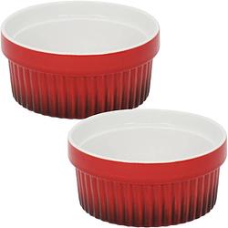 Foto van 4x creme brulee schaaltjes/bakjes rood 9 cm van porselein - serveerschalen