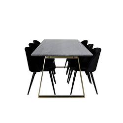 Foto van Estelleblbr eethoek eetkamertafel zwart, marmer en 6 velvet eetkamerstal velours zwart.