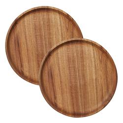 Foto van 2x stuks kaarsenborden/kaarsenplateaus bruin hout rond d22 cm - kaarsenplateaus