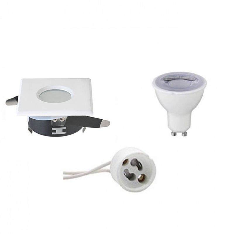 Foto van Led spot set - aigi - gu10 fitting - waterdicht ip65 - dimbaar - inbouw vierkant - mat wit - 6w - helder/koud wit 6400k