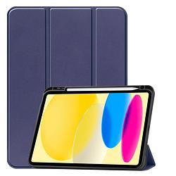 Foto van Basey ipad 10 hoes case hoesje hard cover - ipad 10 2022 hoesje bookcase uitsparing apple pencil - donker blauw