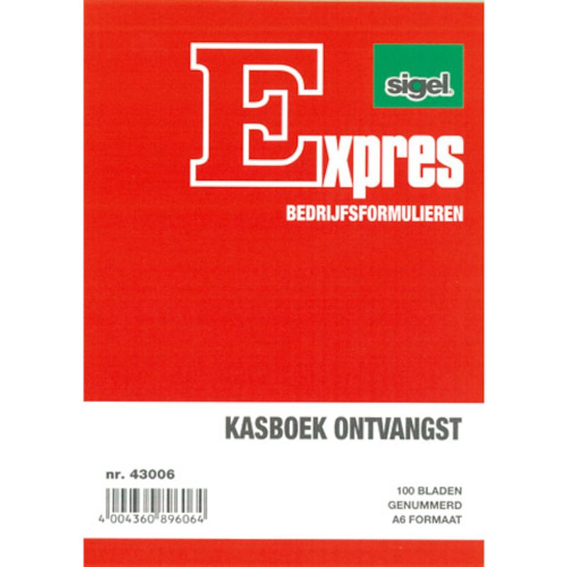 Foto van Sigel expres kasboek ontvangst a6 papier rood 100 pagina's