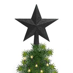 Foto van Kunststof piek kerst ster zwart met glitters h19 cm - kerstboompieken