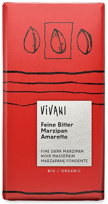 Foto van Vivani chocoladereep puur met marsepein