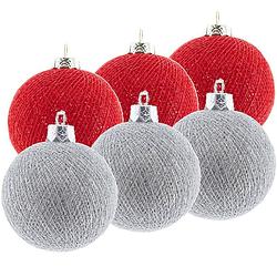 Foto van 6x rood/zilveren cotton balls kerstballen decoratie 6,5 cm - kerstbal