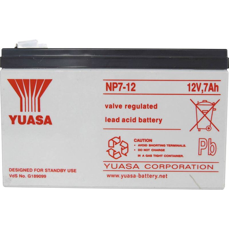 Foto van Yuasa np7-12 loodaccu 12 v 7 ah loodvlies (agm) (b x h x d) 151 x 98 x 65 mm kabelschoen 4.8 mm onderhoudsvrij, vds-certificering