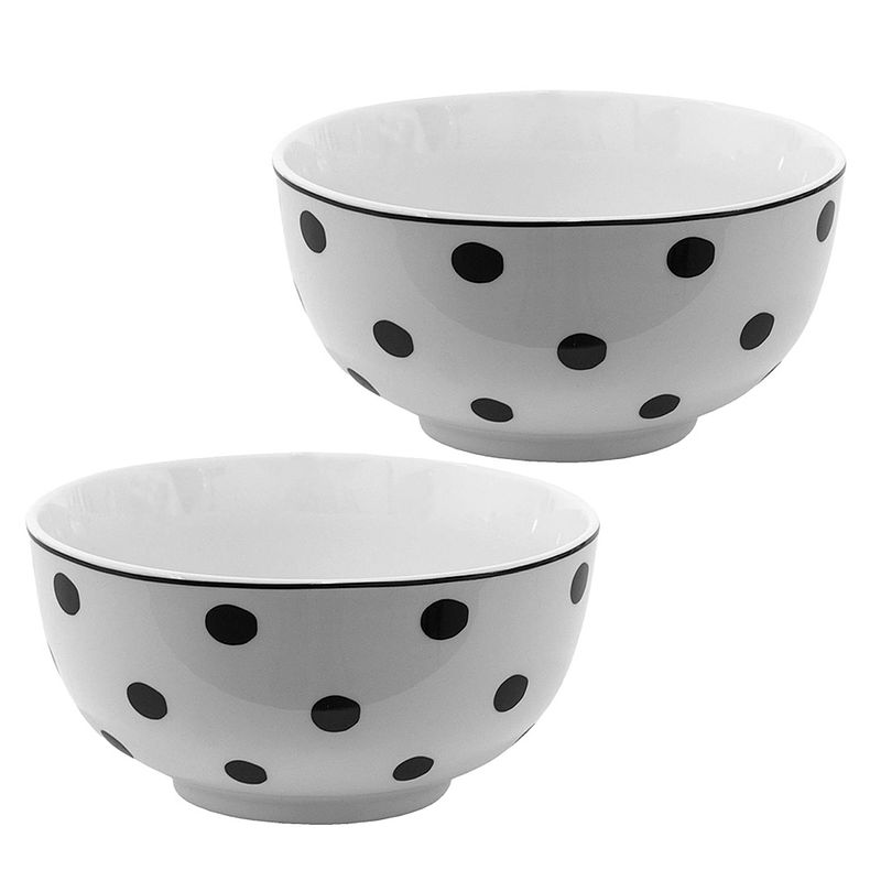 Foto van Haes deco - set van 2 soepkommen / mueslischalen - ø 14x7 cm / 500 ml - wit - porselein - big dots