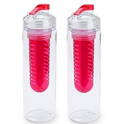 Foto van 2x drinkfles/waterfles tranparant met rood fruit filter 700 ml - drinkflessen