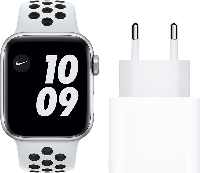 Foto van Apple watch nike se 44mm zilver aluminium witte sportband + usb c oplader 20w