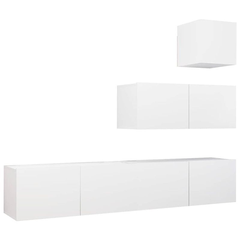 Foto van The living store tv-meubelset modern wit - 1x 30.5 x 30 x 30 cm - 3x 80 x 30 x 30 cm spaanplaat tv-meubel