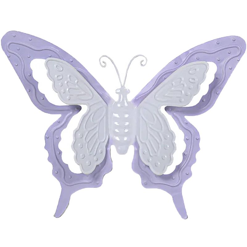 Foto van Mega collections tuin/schutting decoratie vlinder - metaal - lila paars - 46 x 34 cm - tuinbeelden
